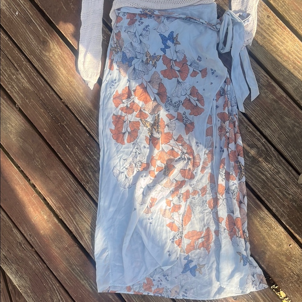 Free people Butterfly Floral Wrap Skirt in Blue and Orange